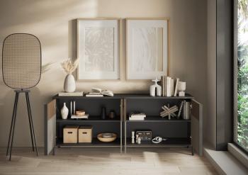 Dressoir 4-deurs zwart lava met beige en bruin 206 cm