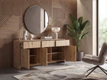 dressoir eiken kleur met laden en deuren 155 cm