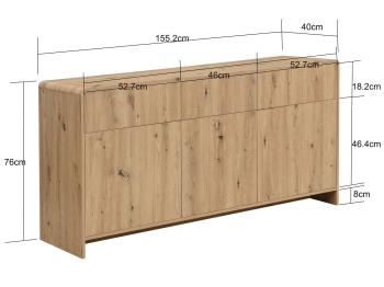 dressoir eiken kleur met laden en deuren 155 cm