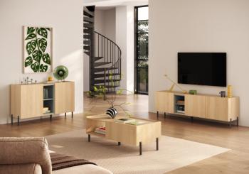 Dressoir lichte eiken groen accent 130 cm