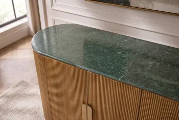 Dressoir mangohout messing kleur met groen marmer 170 cm