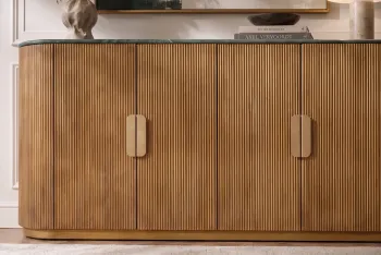 Dressoir mangohout messing kleur met groen marmer 170 cm