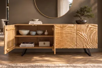 Sideboard mangohout lichtbruin creme 177 cm
