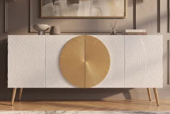 Dressoir mangohout wit gouden accenten 177 cm