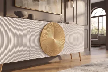 Dressoir mangohout wit gouden accenten 177 cm