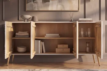 Dressoir mangohout wit gouden accenten 177 cm