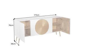 Dressoir mangohout wit gouden accenten 177 cm