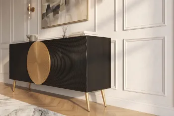 Dressoir zwart mangohout goud 177 cm