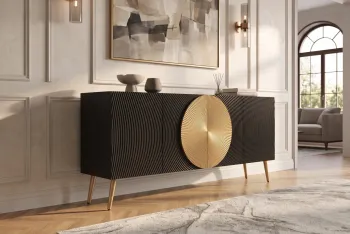 Dressoir zwart mangohout goud 177 cm