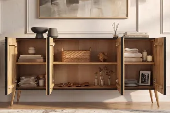 Dressoir zwart mangohout goud 177 cm