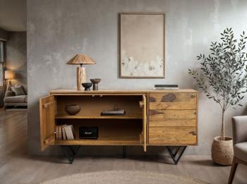 TV dressoir sheesham hout natuursteenlook 150 cm