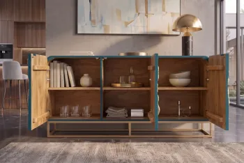 dressoir turquoise mangohout gouden ginkgo accenten 160 cm