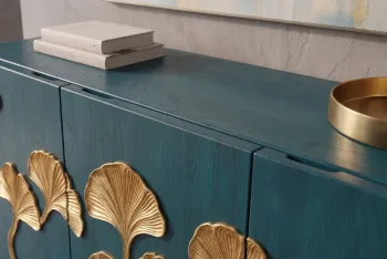 dressoir turquoise mangohout gouden ginkgo accenten 160 cm