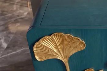 dressoir turquoise mangohout gouden ginkgo accenten 160 cm