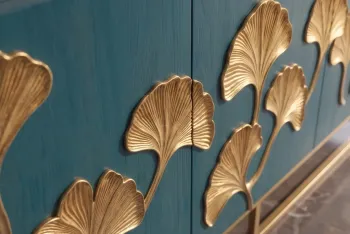 dressoir turquoise mangohout gouden ginkgo accenten 160 cm