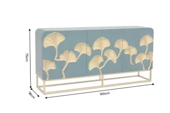 dressoir turquoise mangohout gouden ginkgo accenten 160 cm