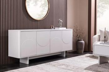 Wit gelakt dressoir met marmerlook keramiek bovenblad 180 cm