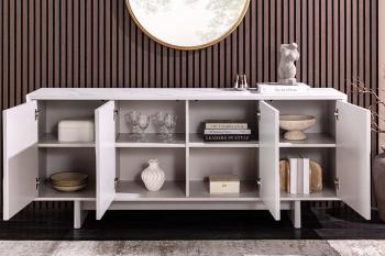 Wit gelakt dressoir met marmerlook keramiek bovenblad 180 cm