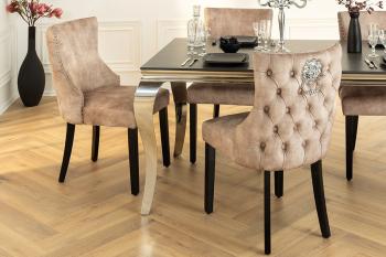 Deluxe stoel beige fluweel met leeuwenkop zwarte poten