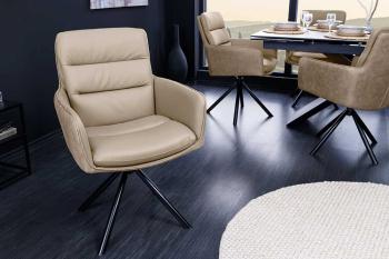 George eetkamerstoel beige leder met microvezel