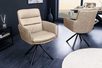 George eetkamerstoel beige leder met microvezel