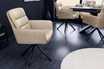 George eetkamerstoel beige leder met microvezel