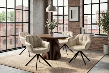 Draaibare eetkamerstoel beige leder