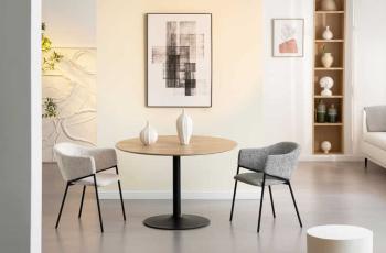 Eetkamerstoel Noble beige chenille stof met zwart frame