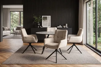 Moderne eetkamerstoel beige velvet draaibaar