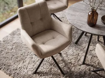 Moderne eetkamerstoel beige velvet draaibaar