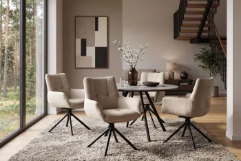 Moderne eetkamerstoel beige velvet draaibaar