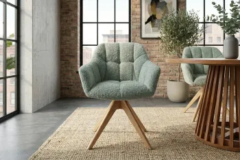 Draaibare stoel groen bouclé houten poten