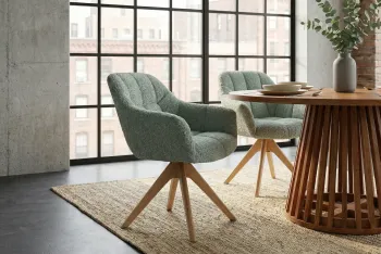 Draaibare stoel groen bouclé houten poten