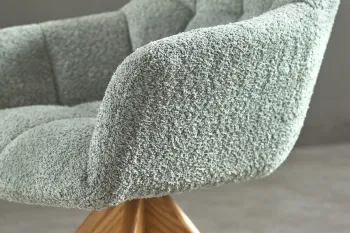 Draaibare stoel groen bouclé houten poten