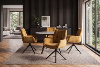 Moderne eetkamerstoel geel velvet draaibaar