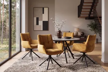 Moderne eetkamerstoel geel velvet draaibaar