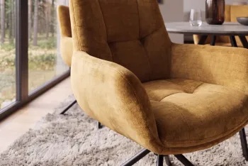 Moderne eetkamerstoel geel velvet draaibaar