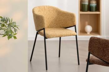 Eetkamerstoel Noble geel chenille stof met zwart frame
