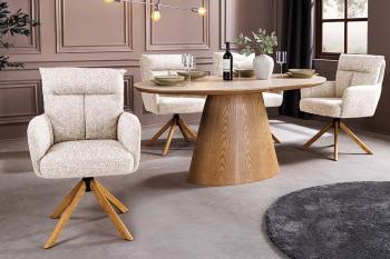 eetkamerstoel beigegrijs houten poten draaibaar