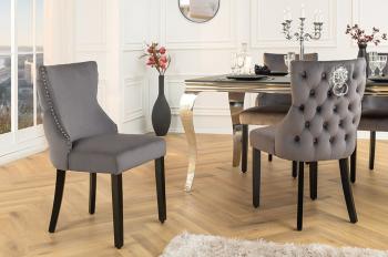 Deluxe stoel grijs fluweel met leeuwenkop zwarte poten