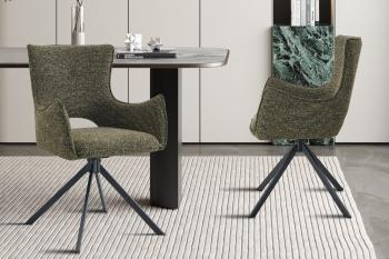 Eetkamerstoel groen stof draaibaar