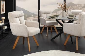 Eetkamerstoel champagne bekleding houten poten draaibaar