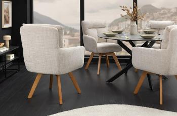 Eetkamerstoel champagne bekleding houten poten draaibaar