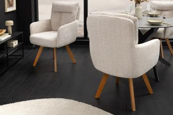 Eetkamerstoel champagne bekleding houten poten draaibaar