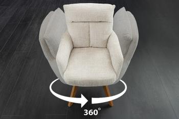 Eetkamerstoel champagne bekleding houten poten draaibaar