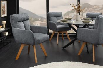 Eetkamerstoel grijs houten poten draaibaar