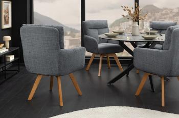 Eetkamerstoel grijs houten poten draaibaar