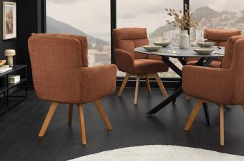 Eetkamerstoel roestbruin bekleding houten poten draaibaar