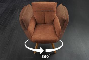 Eetkamerstoel roestbruin bekleding houten poten draaibaar