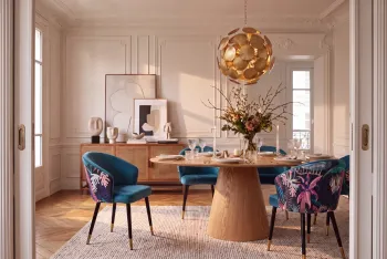 Stoel blauw velvet met jungle patronen